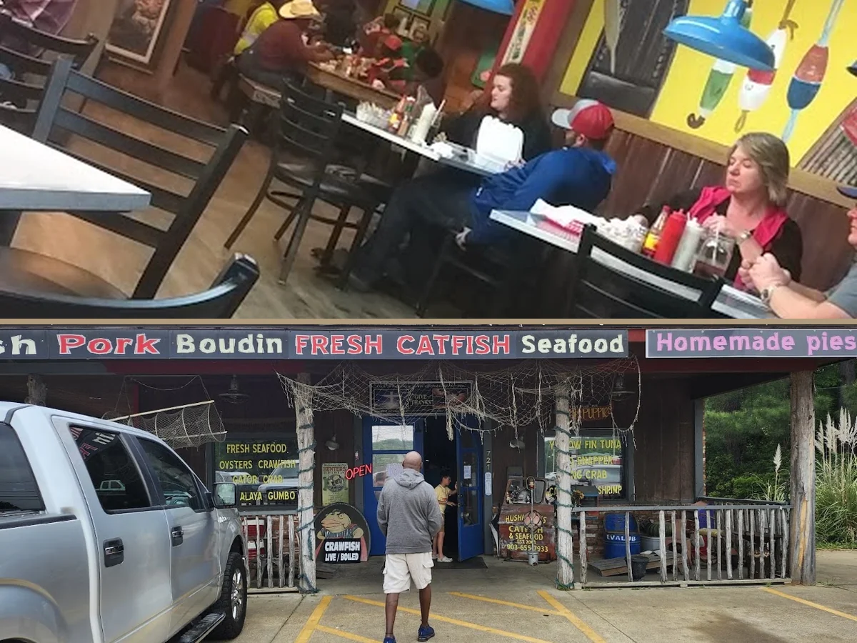 Restaurant interior with counter service and simple decor.