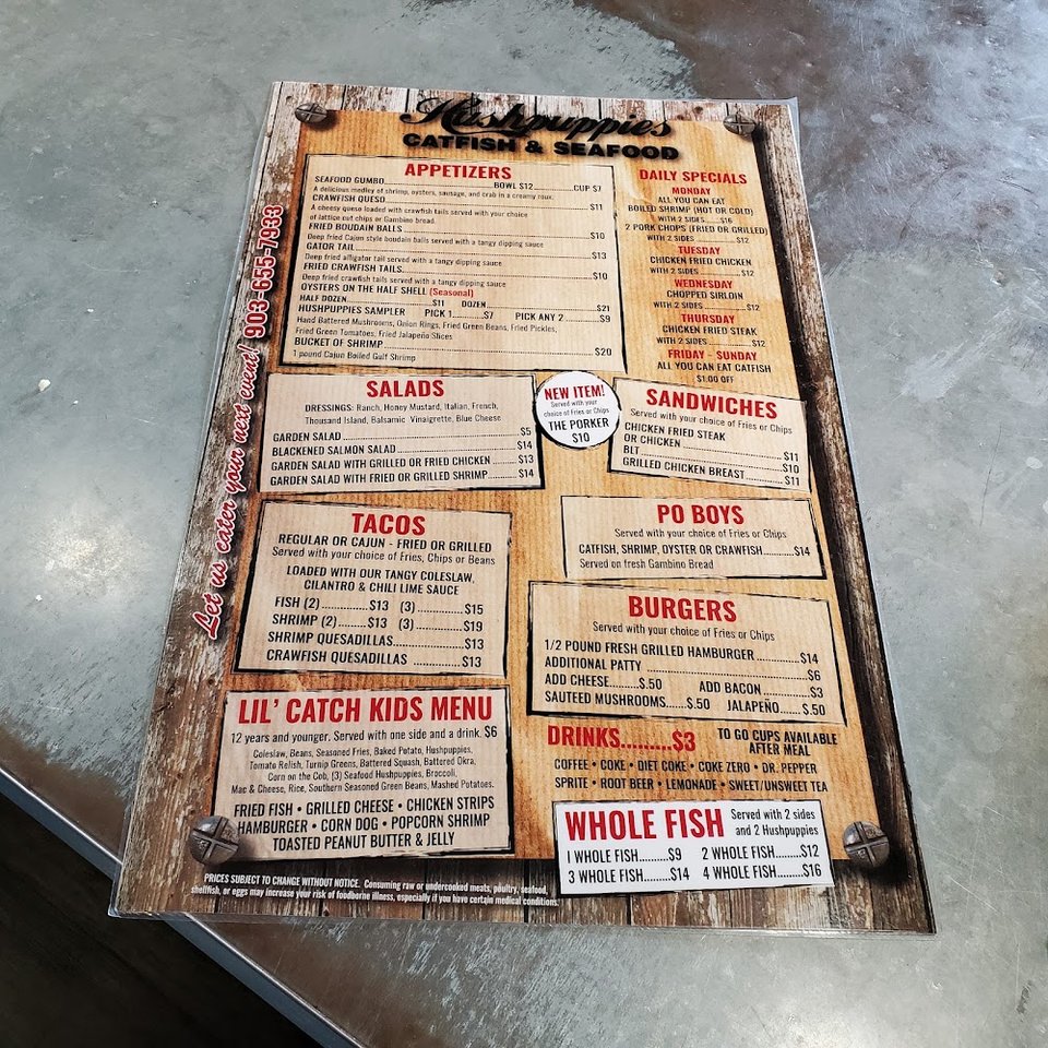 Restaurant menu with lunch specials and family feast options.
